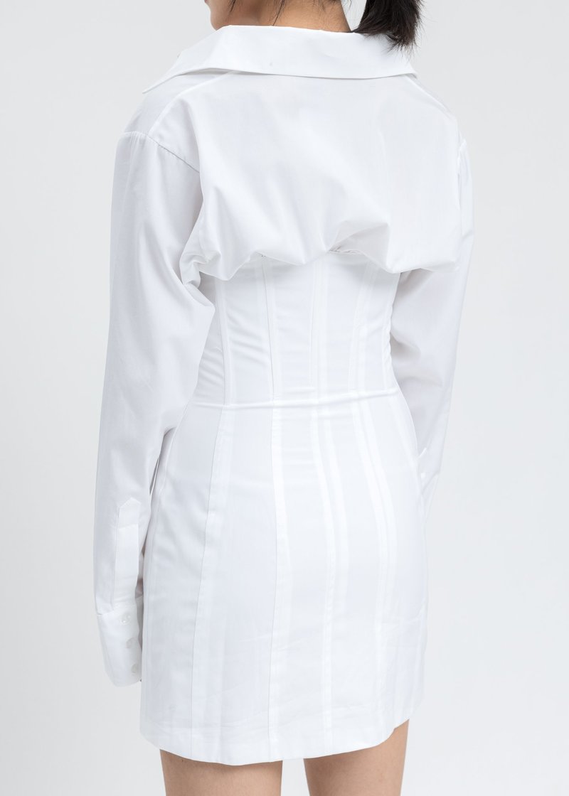 Danielle Guizio Oversized Shirting Corset Dress - White