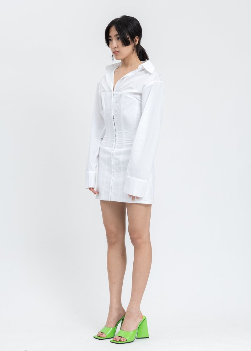 Danielle Guizio Oversized Shirting Corset Dress - White