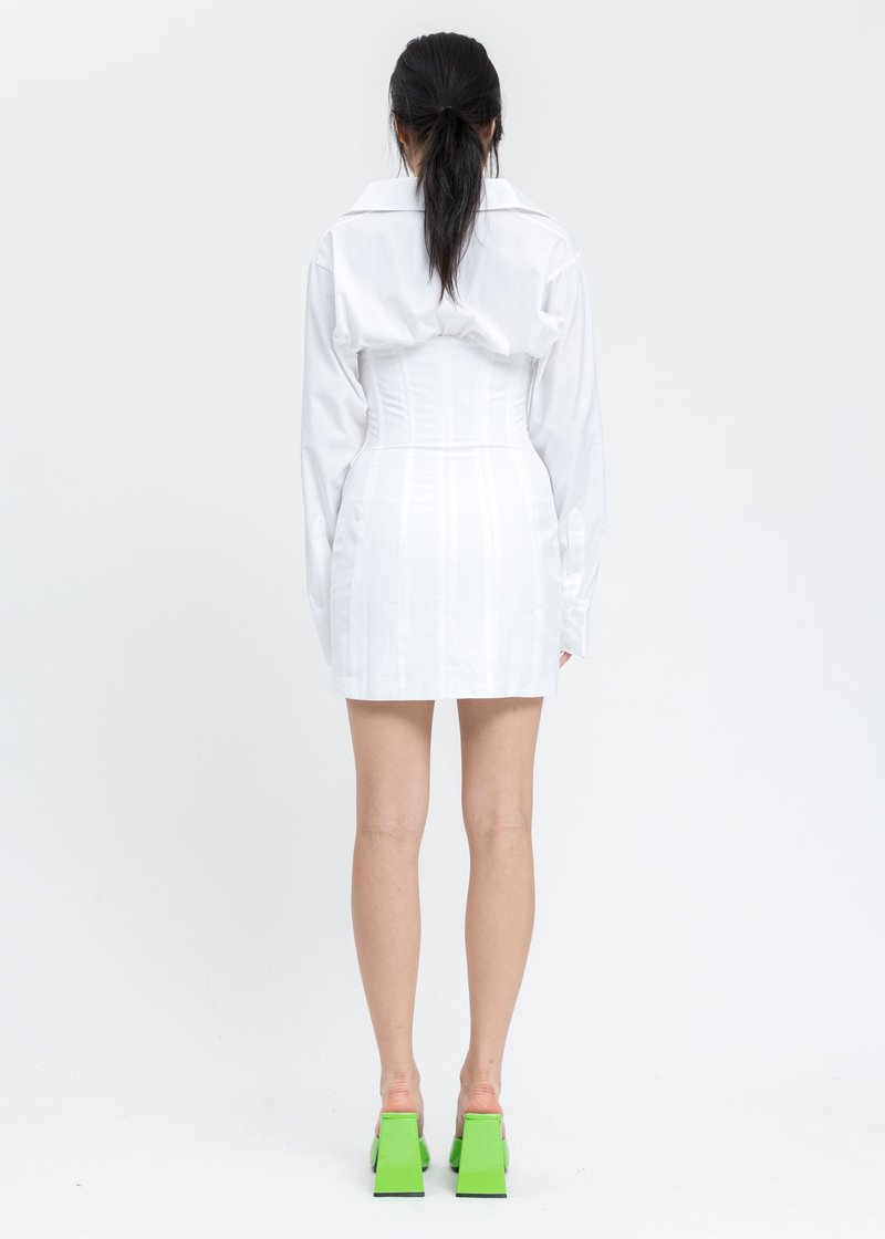 Danielle Guizio Oversized Shirting Corset Dress - White