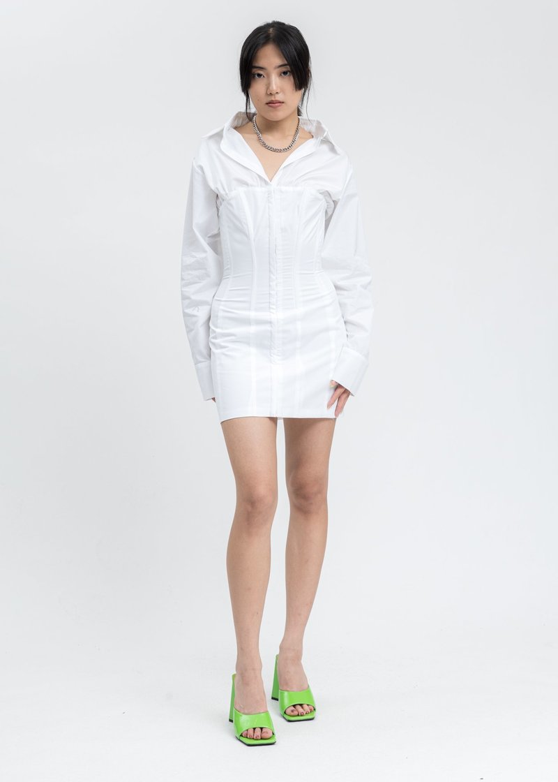 Danielle Guizio Oversized Shirting Corset Dress - White