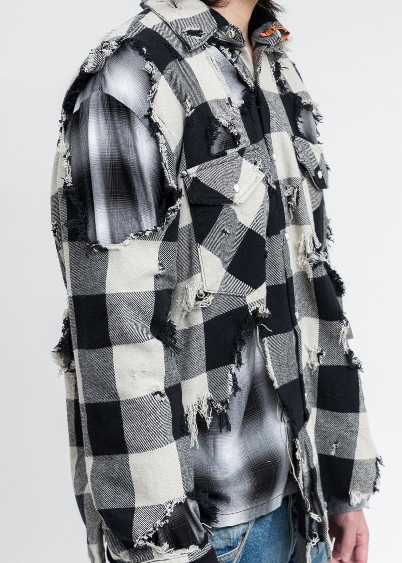 Mihara Yasuhiro Broken Layered Check Shirt - Black | Garmentory