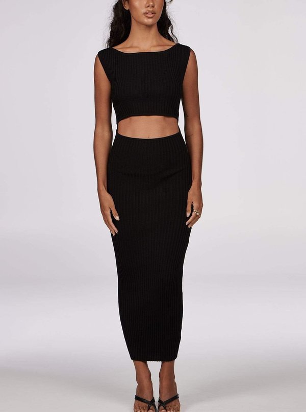 Charlie Holiday Farrah Ribbed Cut Out Dress - Black | Garmentory
