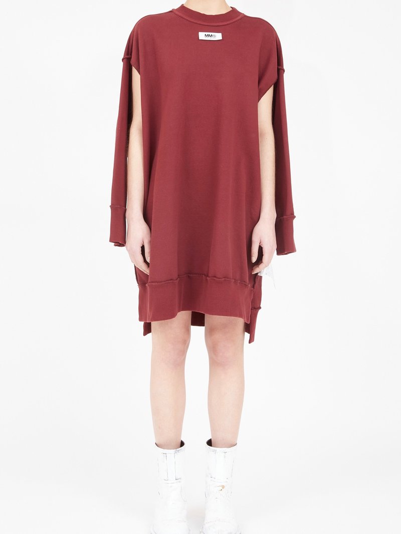 Deconstructed Sweatshirt Dress in Burgundy by MM6 Maison