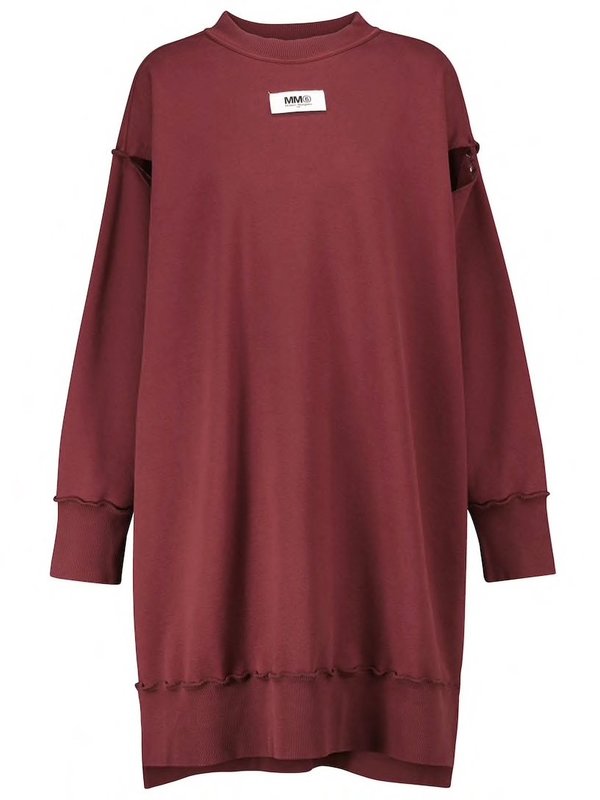 Deconstructed Sweatshirt Dress in Burgundy by MM6 Maison