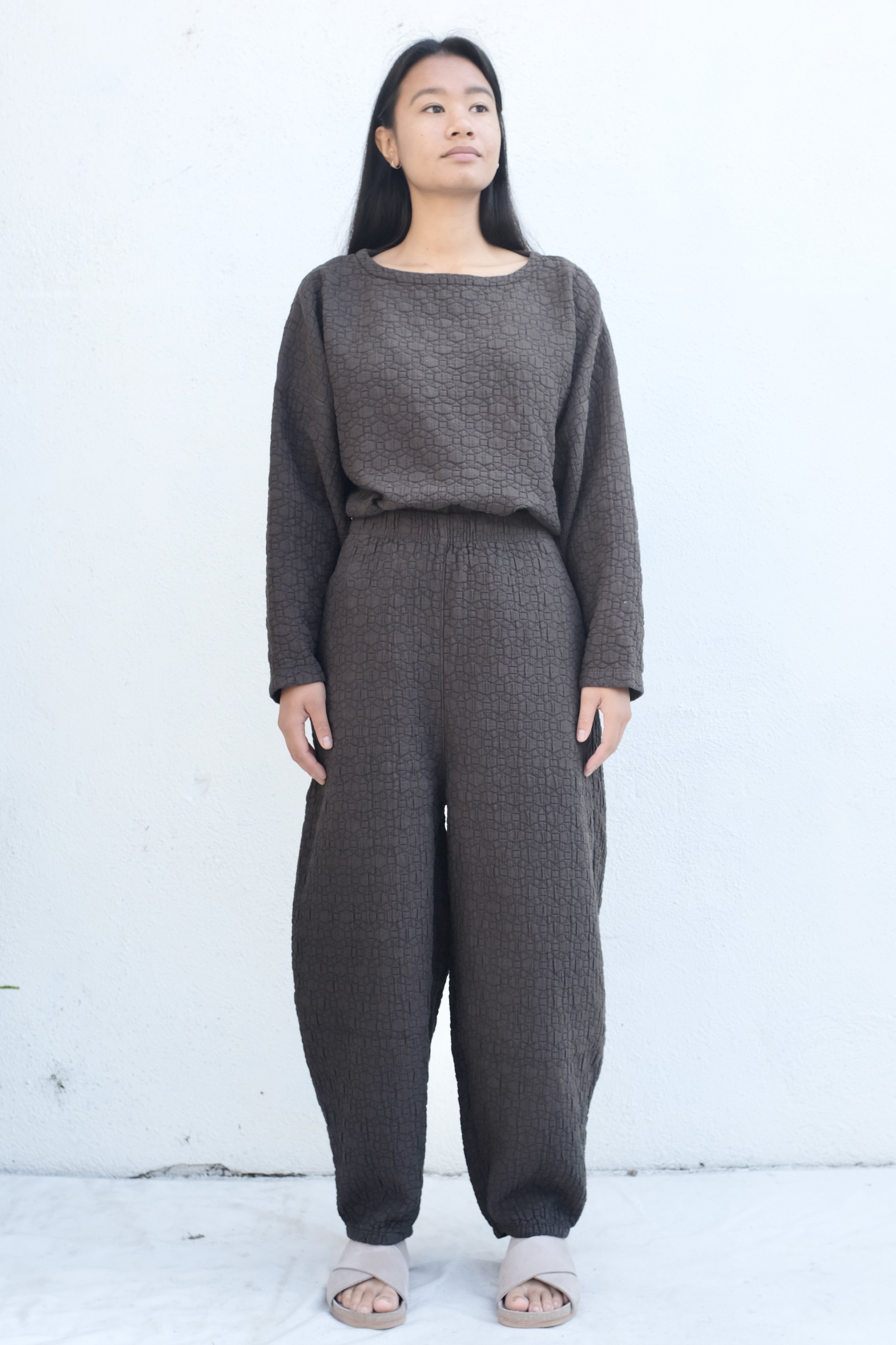 Black Crane Quilted Wide Pant Dark Grey Garmentory