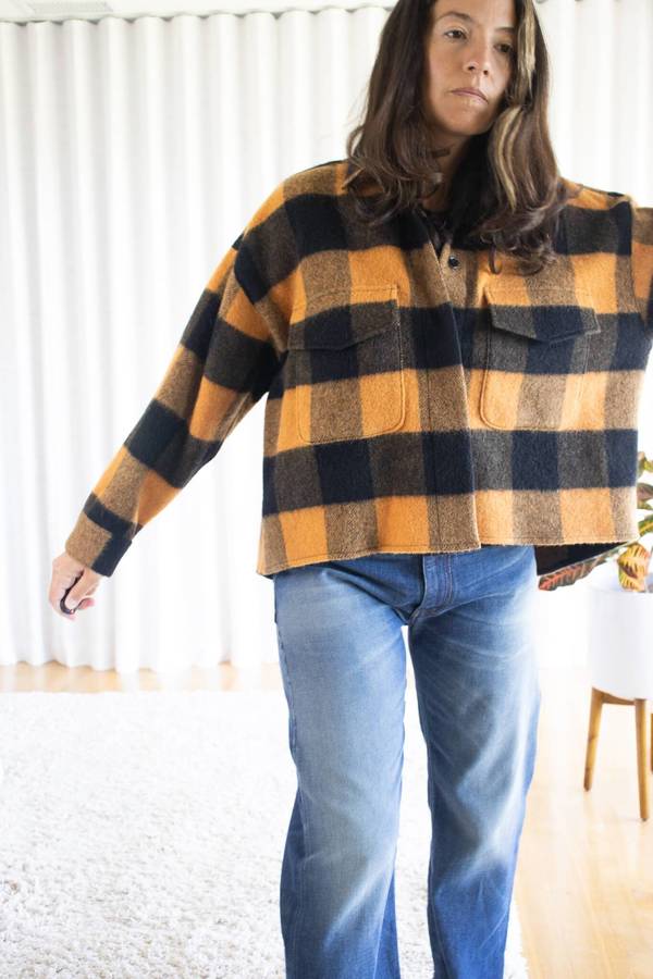 p*n様 Maison Margielaオレンジブラック　ブルーチェック柄ブーテ MM6 Maison Margiela Kaban Black and Orange Check Jacket - blue