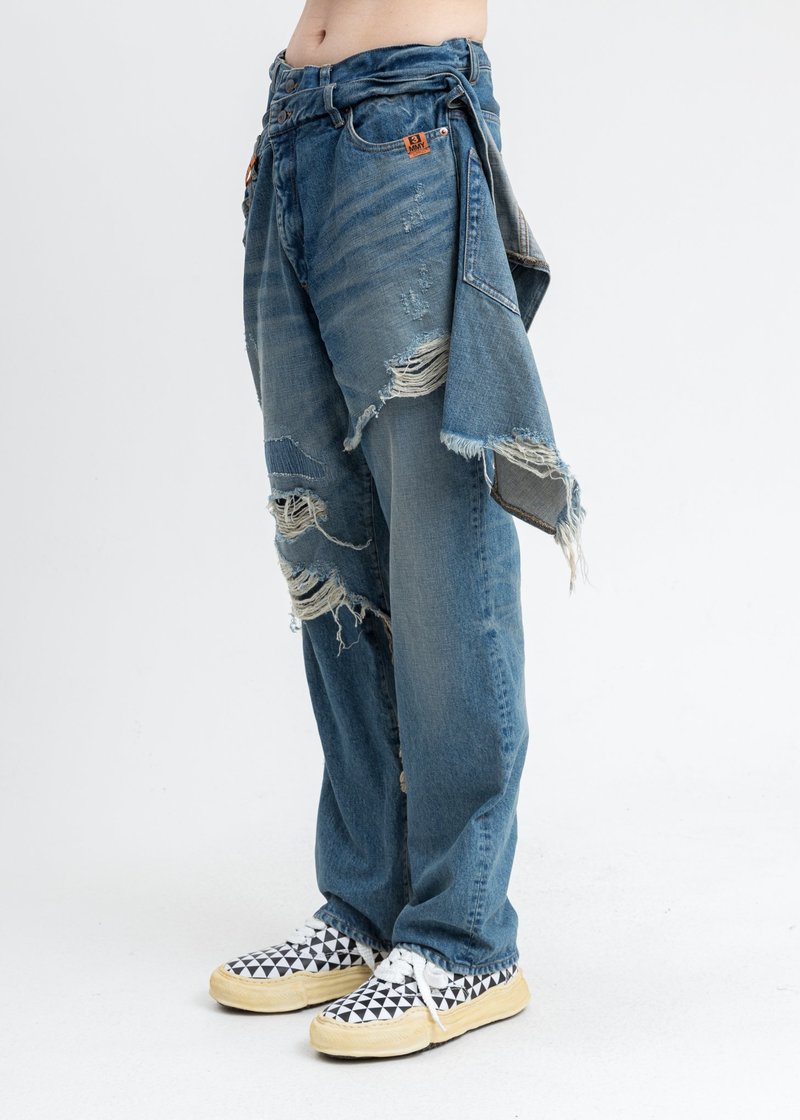ミハラヤスヒロ Broken Layered Denim Pants デニム Mihara Yasuhiro Broken Layered Denim Pants - Indigo | Garmentory