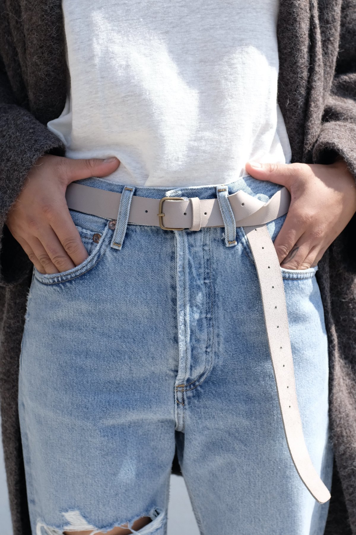 NEW LAUREN MANOOGIAN women\'s raw leather belt in putty Lauren Manoogian Raw Belt - Burnt Umber | Garmentory main image 3