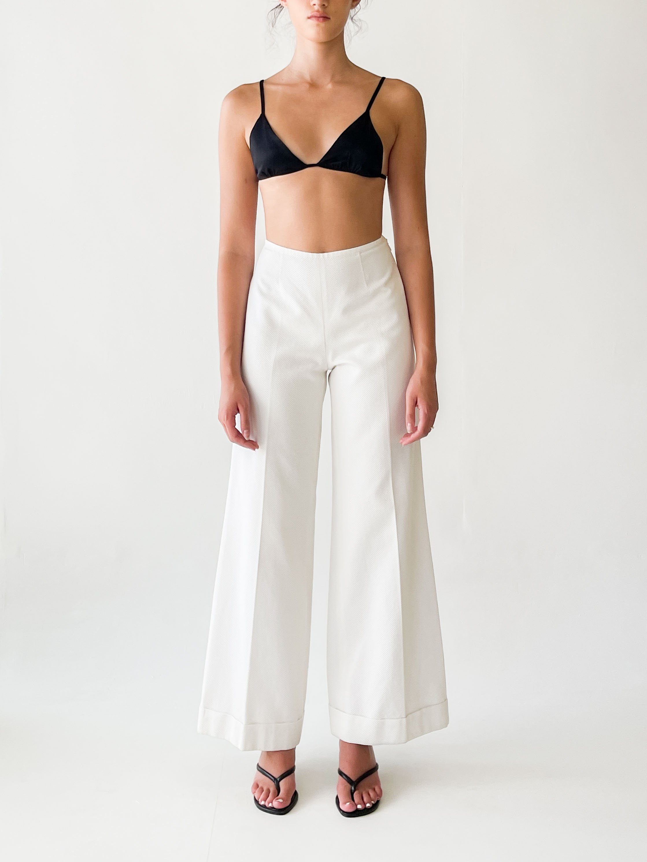 【BAON】Ragon Vintage Cutting White Wide Pants Women's Cotton Linen Retro Linen Trousers Wide Leg Pants