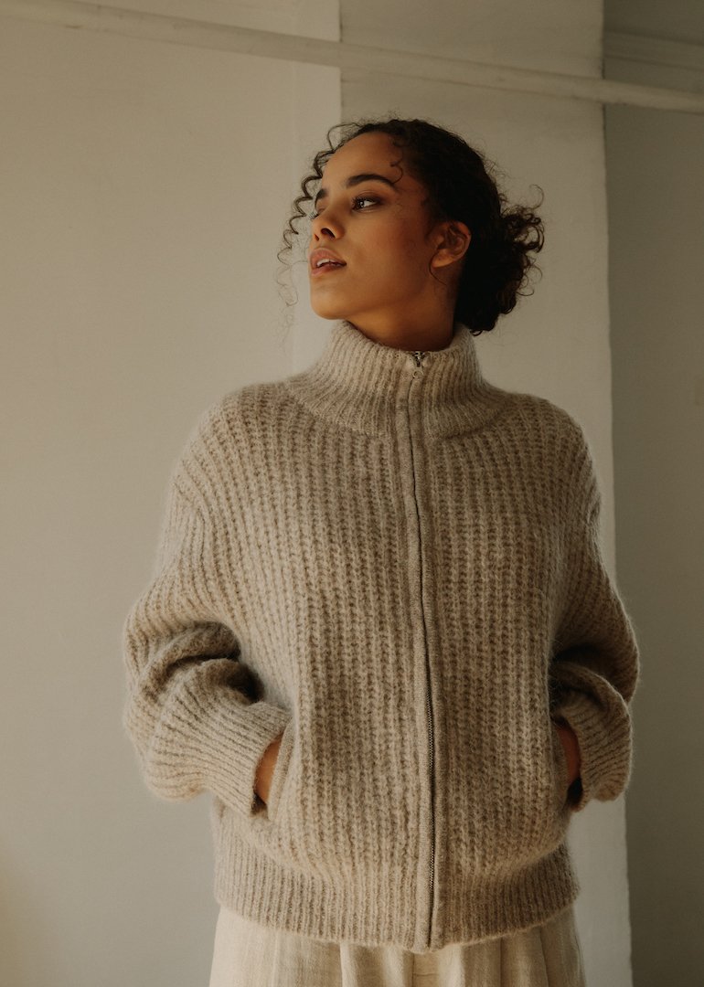 Bare Knitwear The Rib Jacket Sand Garmentory