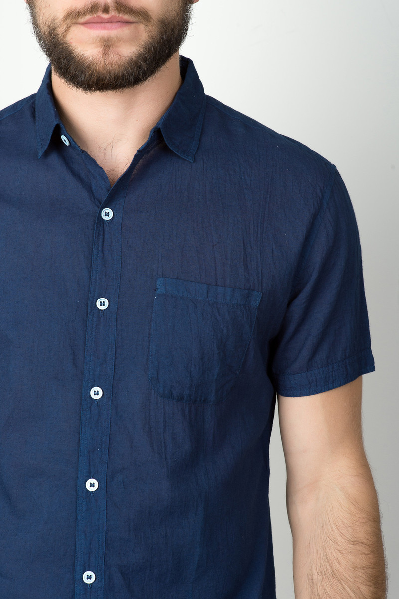 Industry of All Nations Short Sleeve Clean Madras Shirt In Indigo 12 Dip
