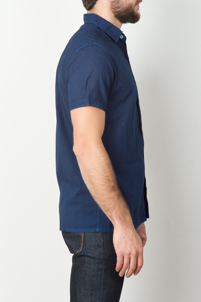 Industry of All Nations Short Sleeve Clean Madras Shirt In Indigo 12 Dip