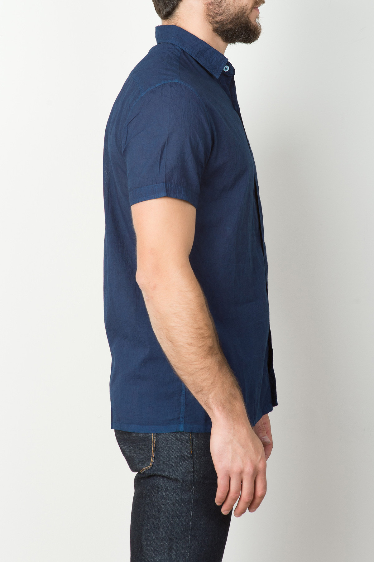 Industry of All Nations Short Sleeve Clean Madras Shirt In Indigo 12 Dip - Image 4 of 6
