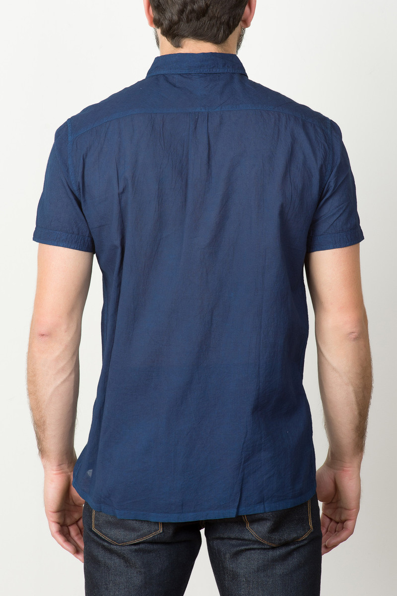 Industry of All Nations Short Sleeve Clean Madras Shirt In Indigo 12 Dip