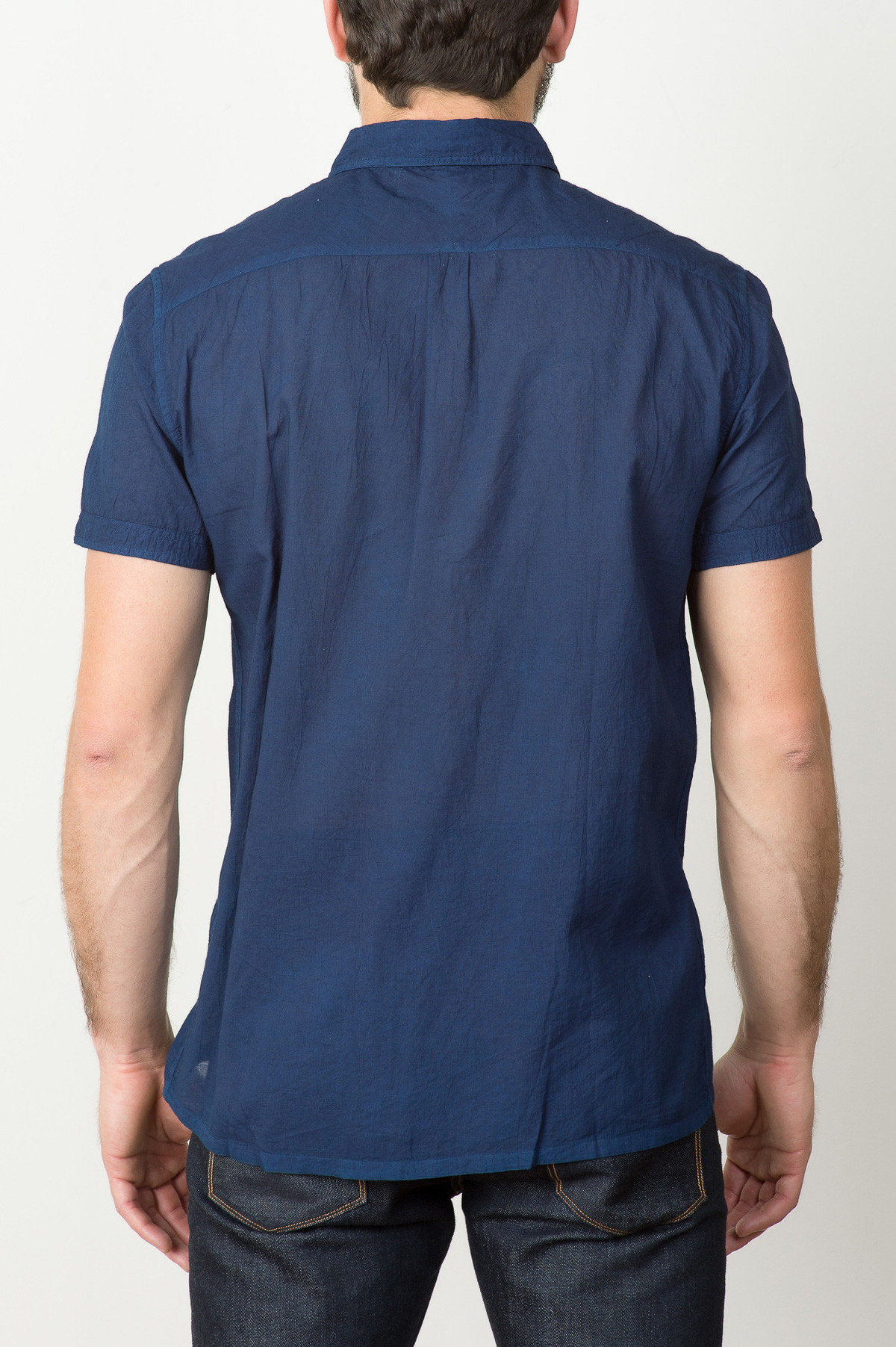 Industry of All Nations Short Sleeve Clean Madras Shirt In Indigo 12 Dip - Image 5 of 6