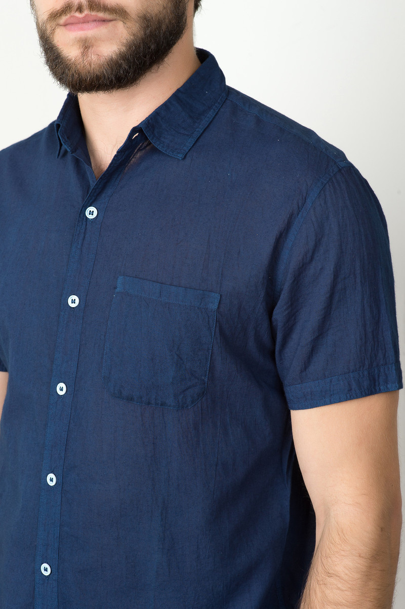 Industry of All Nations Short Sleeve Clean Madras Shirt In Indigo 12 Dip