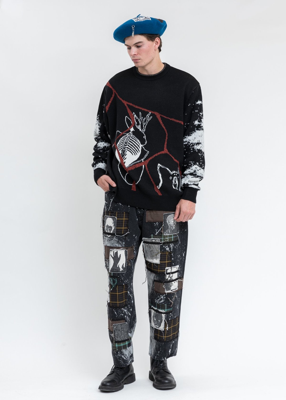 Patch Katana Wide Pants KIDILL × EDWIN KIDILL × EDWIN Patch Katana Wide Pants - Black/White | Garmentory