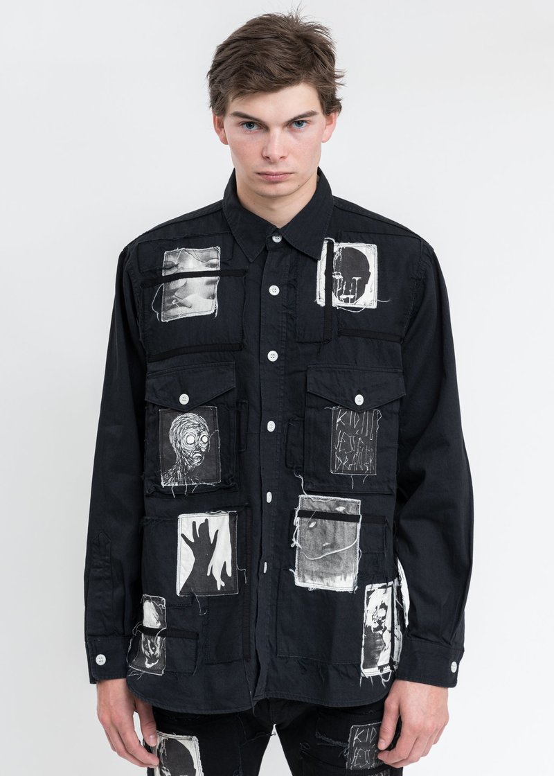 KIDILL × EDWIN Patch Denim Shirts - Black | Garmentory KIDILL × EDWIN Patch Denim Shirts - Black | Garmentory