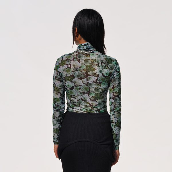 GANNI メッシュタートルネック GANNI ガニー シアー トップス Printed Mesh Long Sleeve