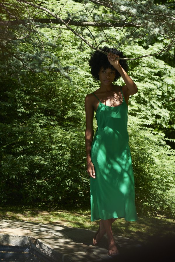 forest green slip dress Nellie Mini Dress Green Polka Dot main image 0