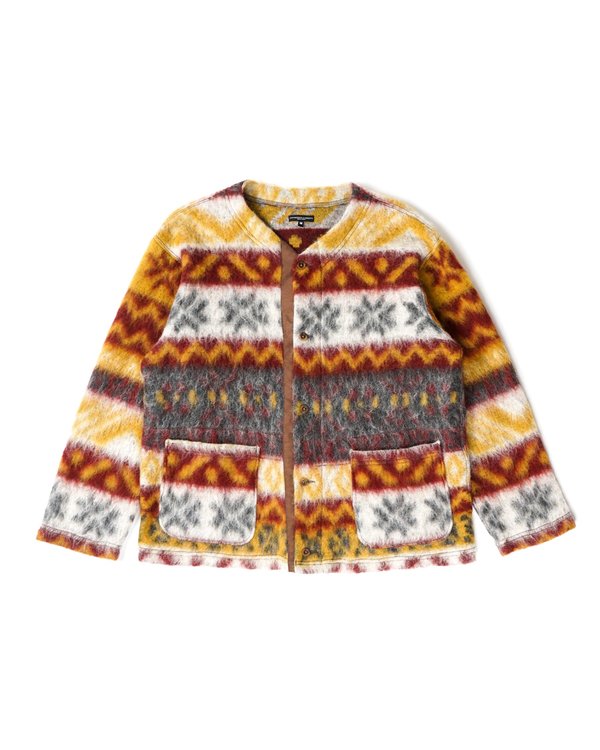 Engineered Garments Mohair Crewneck Cardigan - Mustard/Maroon Fair