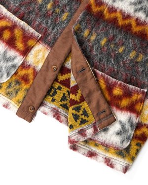 Engineered Garments Mohair Crewneck Cardigan - Mustard/Maroon Fair