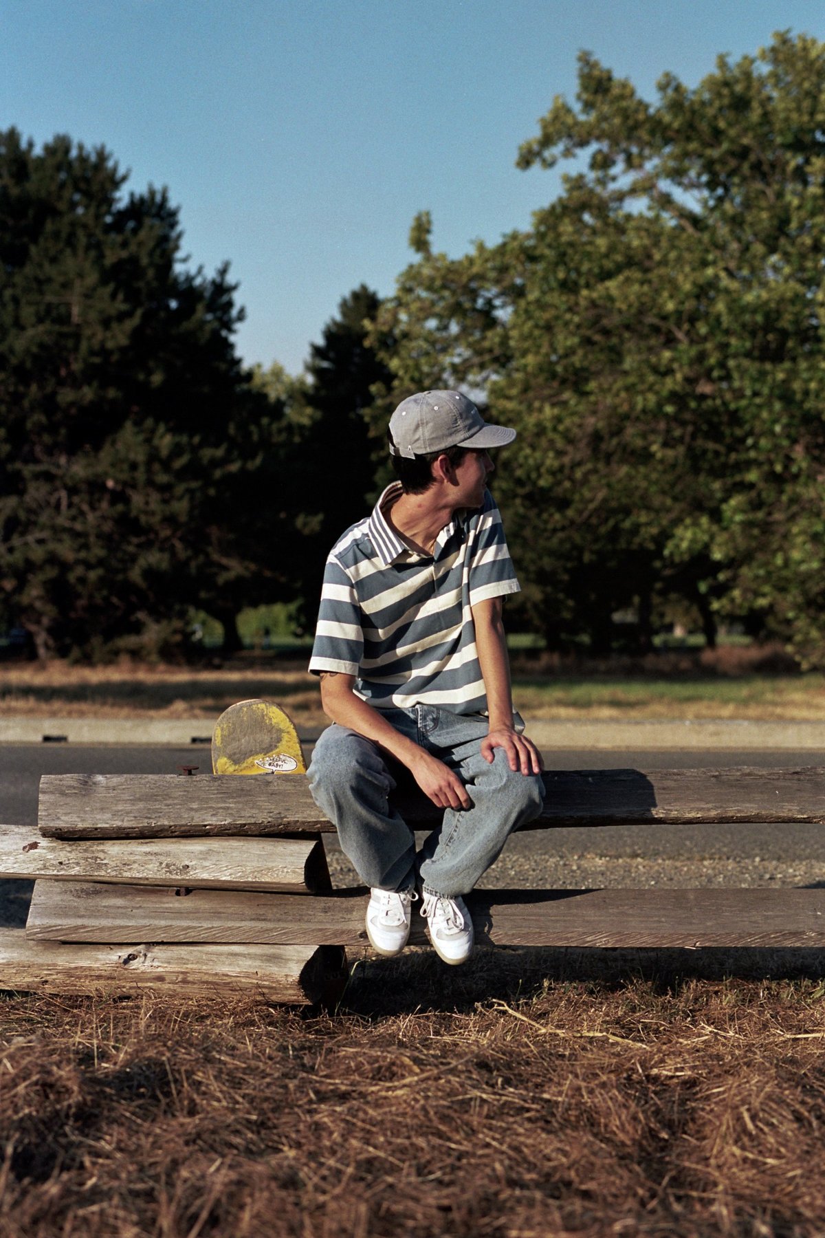 Pop Trading Company Italo Striped Short Sleeve Shirt - Blue Shadow/Off-White - Image 1 of 5