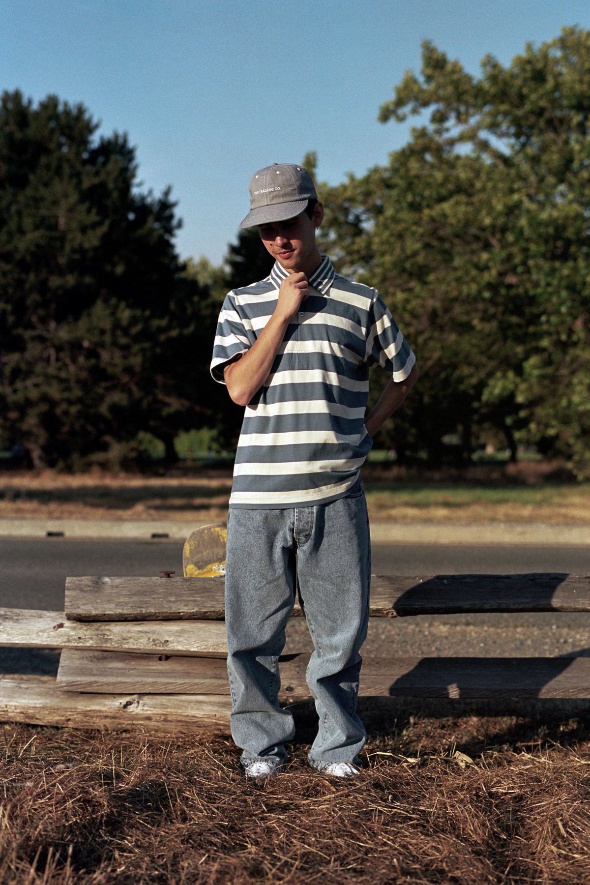 Pop Trading Company Italo Striped Short Sleeve Shirt - Blue Shadow/Off-White - Image 2 of 5