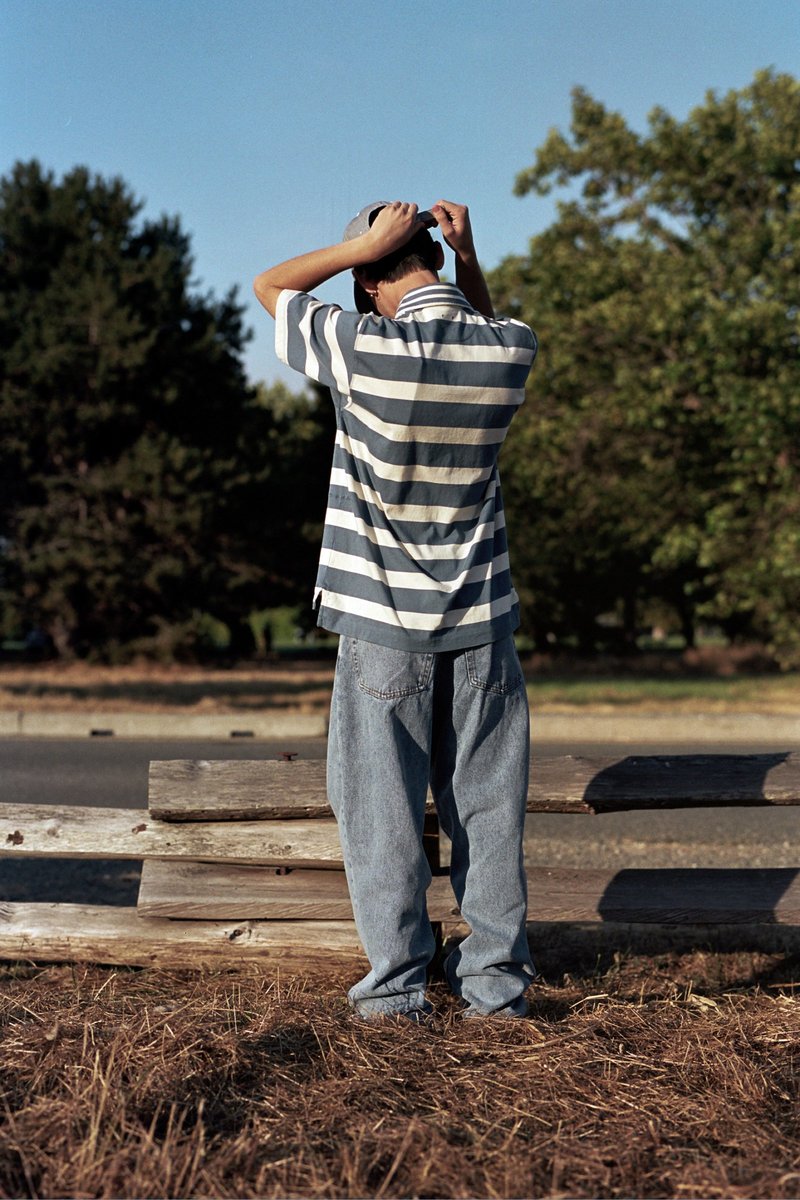 Pop Trading Company Italo Striped Short Sleeve Shirt - Blue Shadow/Off-White