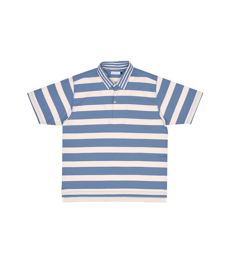 Pop Trading Company Italo Striped Short Sleeve Shirt - Blue Shadow/Off-White