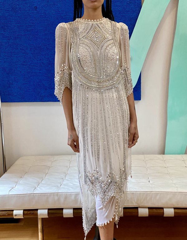 Vintage KC Zandra Rhodes Beaded Dress - White | Garmentory Vintage KC Zandra Rhodes Beaded Dress - White | Garmentory