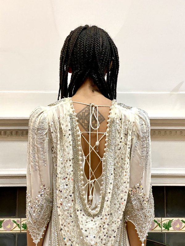 Vintage KC Zandra Rhodes Beaded Dress - White | Garmentory Vintage KC Zandra Rhodes Beaded Dress - White | Garmentory