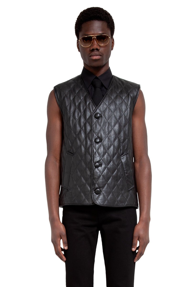 Ernest W. Baker Quilted Lamb Leather Vest - Black | Garmentory