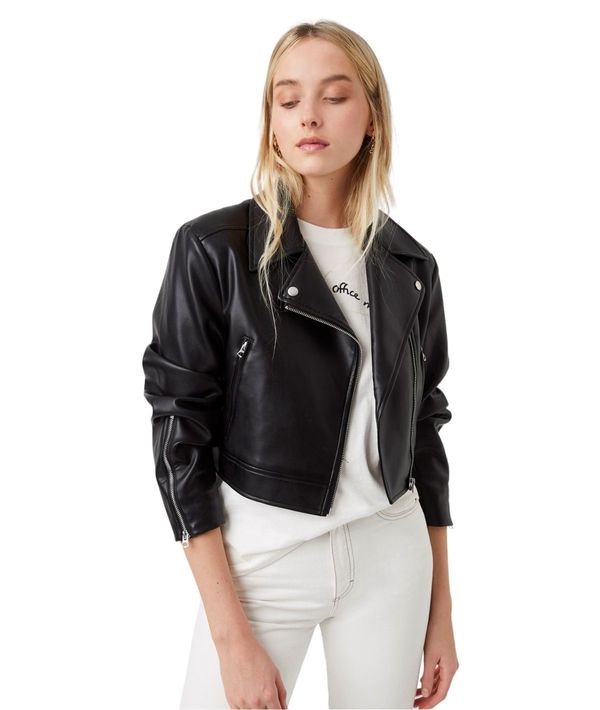 French Connection Crolenda PU Cropped Biker Jacket - Black | Garmentory