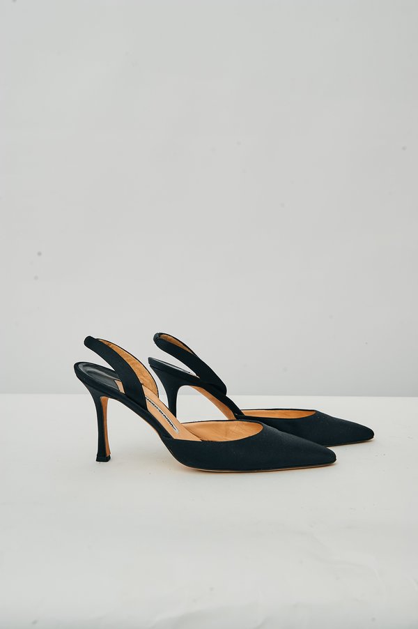 Manolo Blahnik Black Sateen Slingback Heels, Size 41 Garmentory
