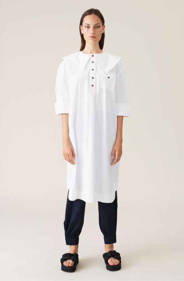 ganni white shirt dress Ganni Oversized Cotton Poplin Shirt Dress - Bright White