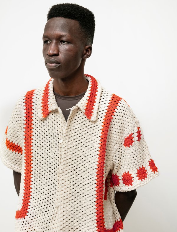 BODE Sunspot Crochet SS Shirt - White | Garmentory