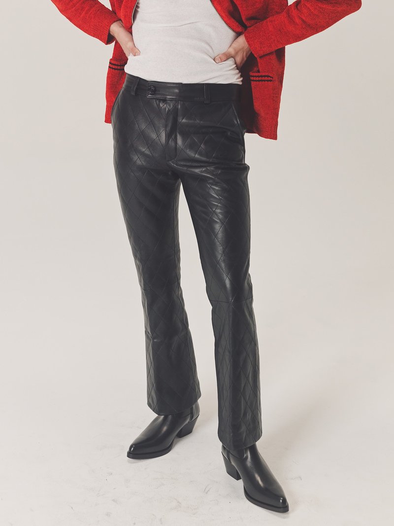 Ernest W. Baker Quilted Leather Flare Trousers - Black | Garmentory