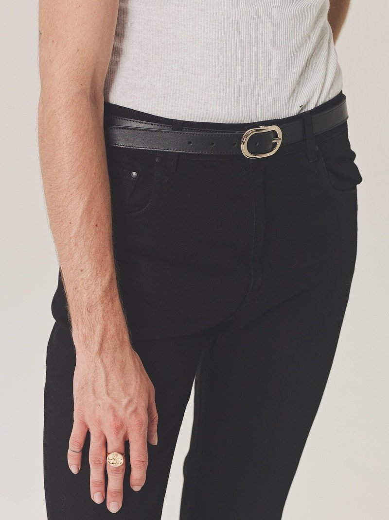 Ernest W. Baker Gold Buckle Leather Belt - Black | Garmentory