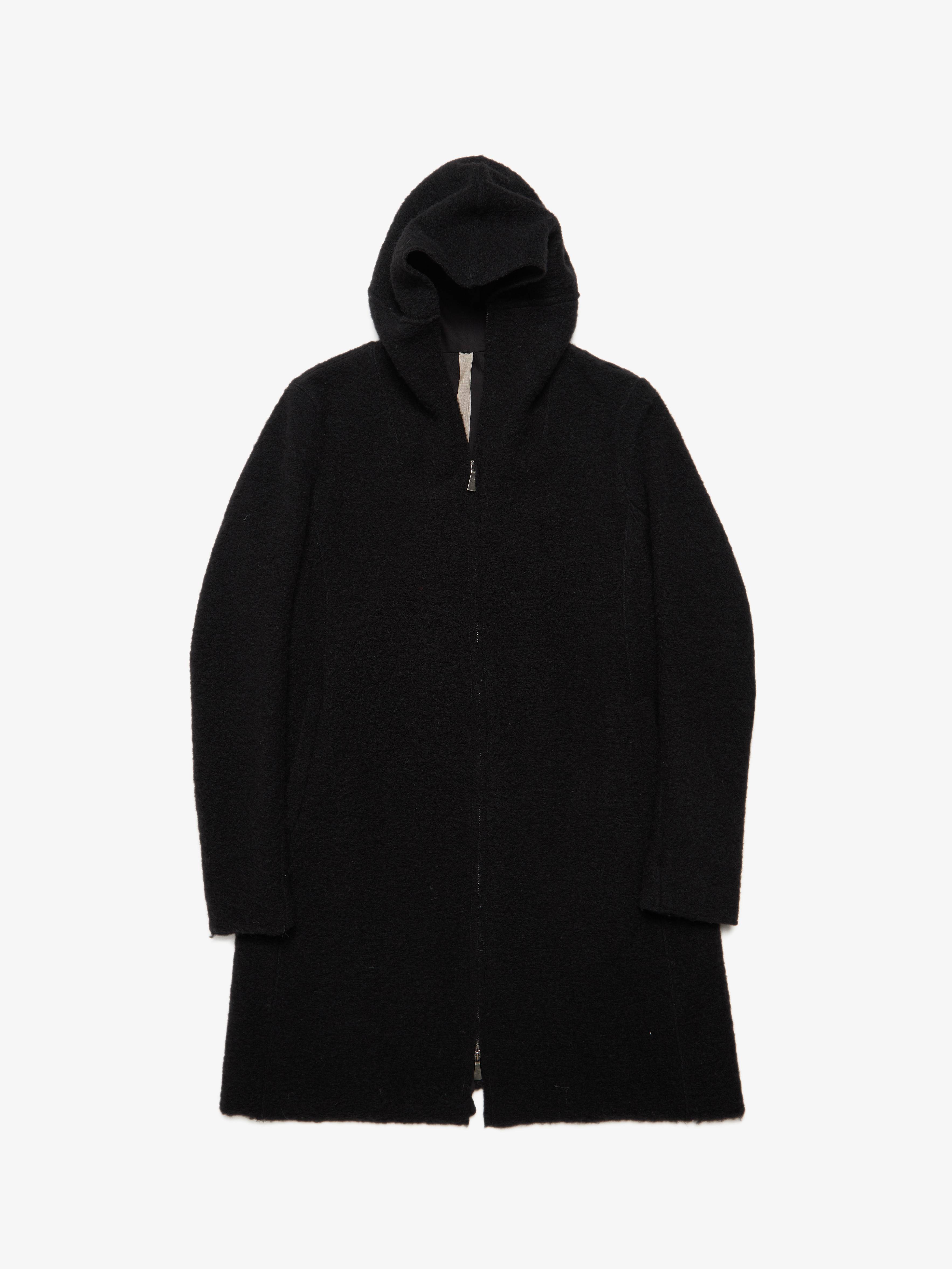 Poeme Bohemien M Black Hooded Zip Up Wool Coat | Garmentory