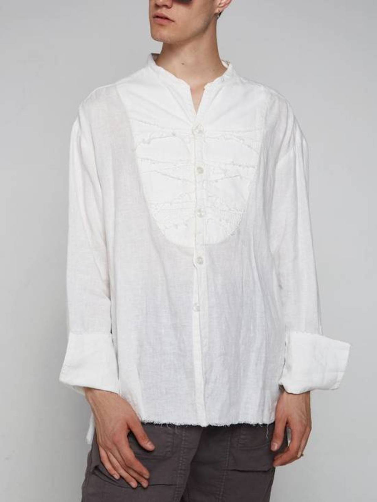 シャツ Greg Lauren ivory linen pullover studio PRE-LOVED Greg Lauren Linen Studio Mixed rib Shirt - white