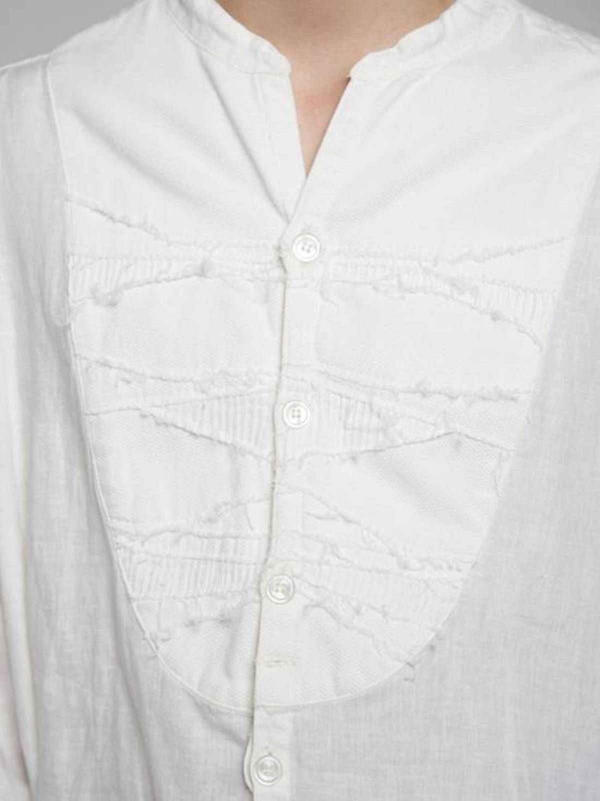 シャツ Greg Lauren ivory linen pullover studio PRE-LOVED Greg Lauren Linen Studio Mixed rib Shirt - white