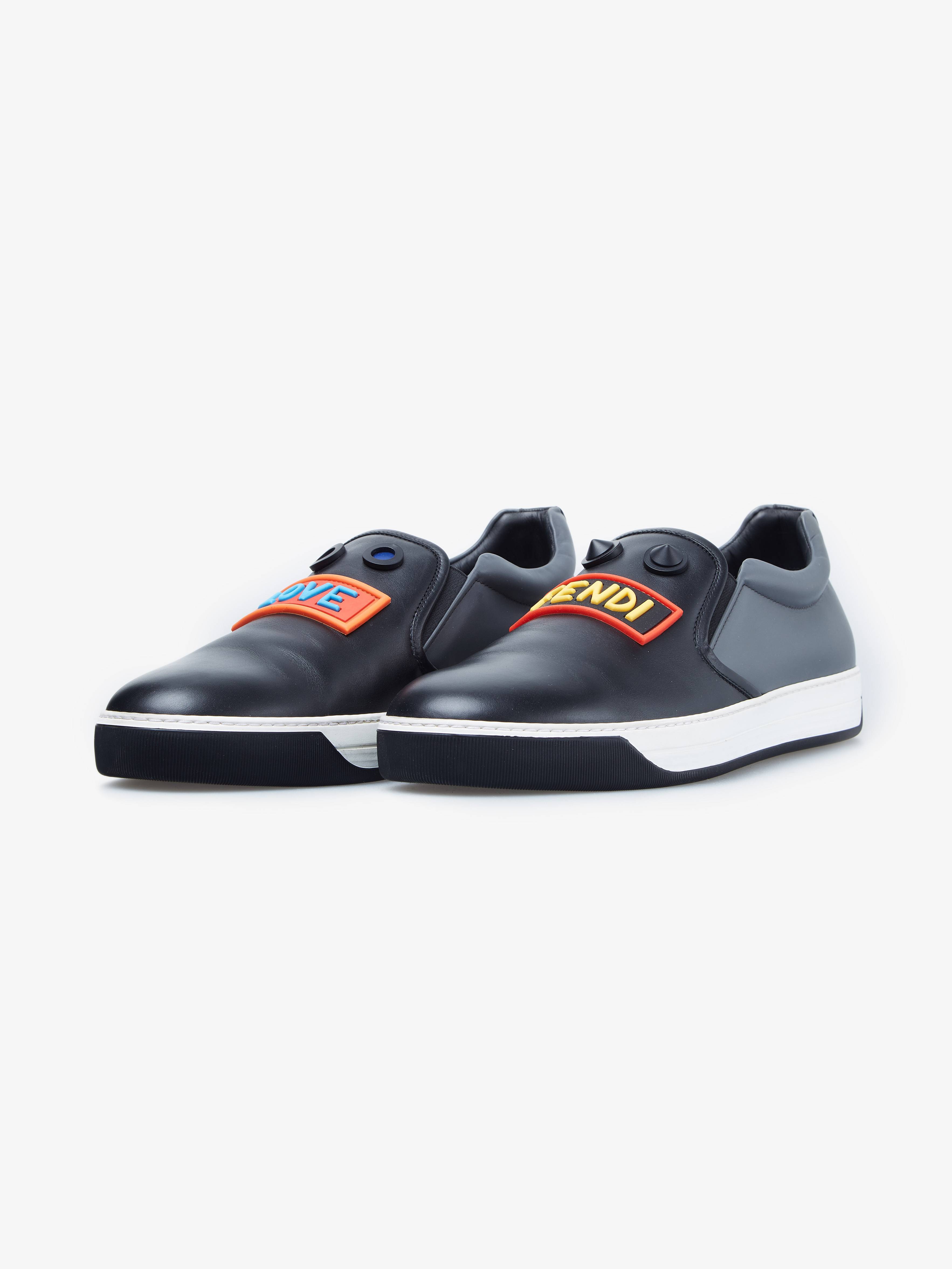 PRE - LOVED] Fendi Love Slip-On Sneakers - Black/Dark Gray