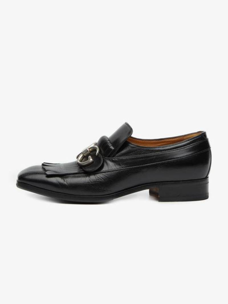 Gucci Black Square Toe GG Logo Buckled Leather Loafers Gucci Black Square Toe GG Logo Buckled Leather Loafers