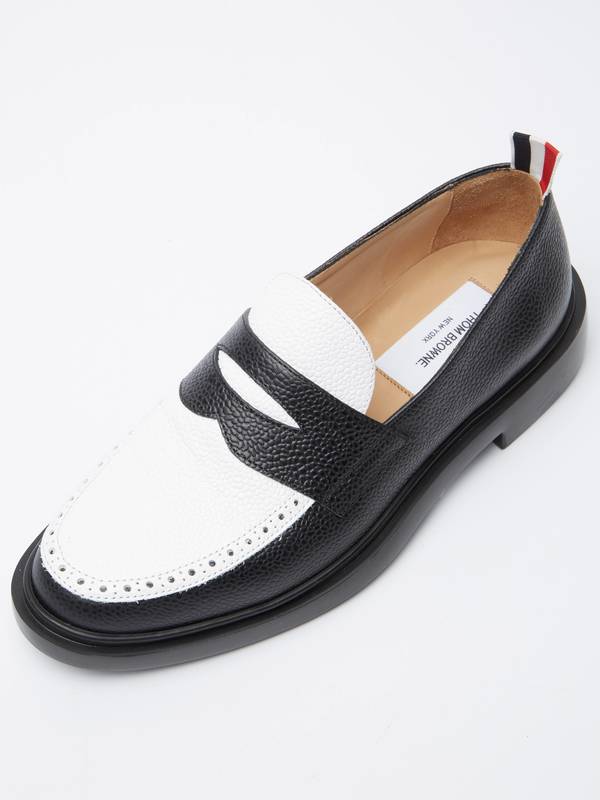 Thom Browne Black And White Leather Loafers | Garmentory display picture 2