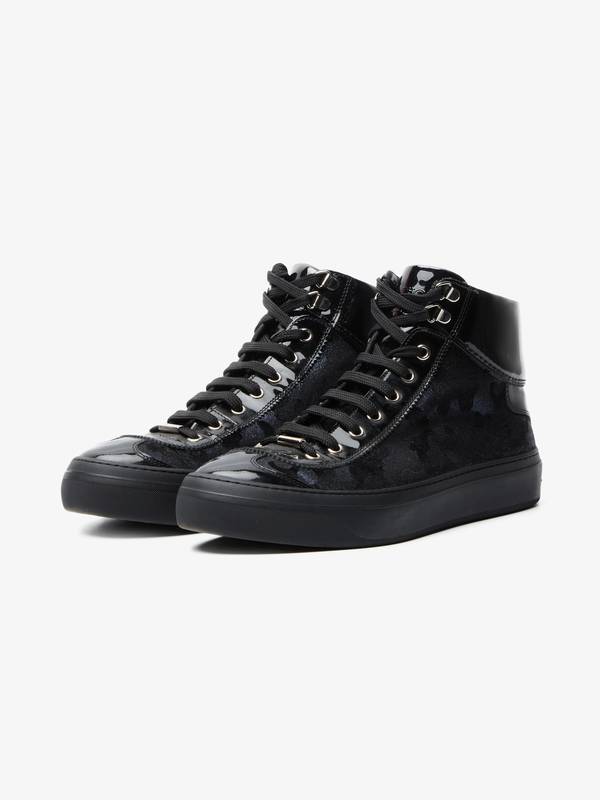 Pre-Loved]Jimmy Choo Black Laqurered High Top Sneakers-BLACK