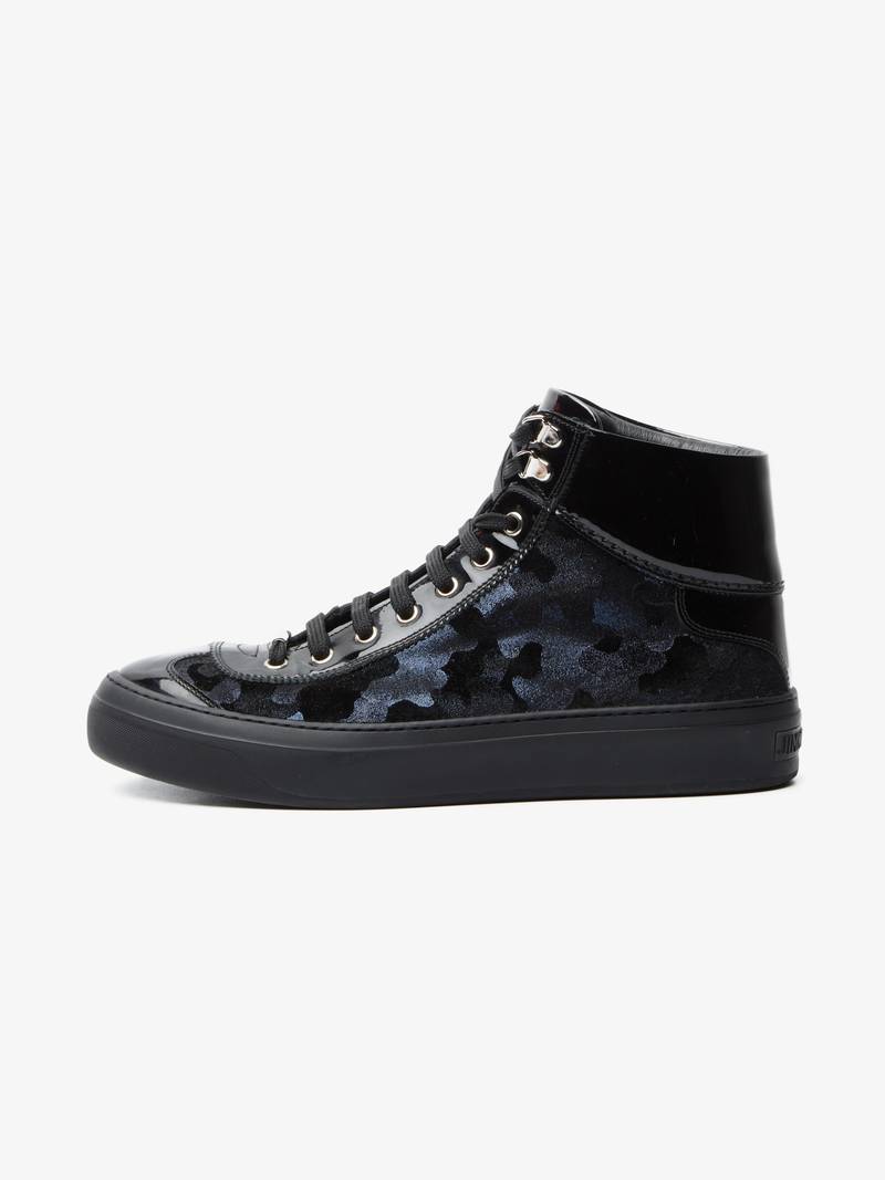 Pre-Loved]Jimmy Choo Black Laqurered High Top Sneakers-BLACK