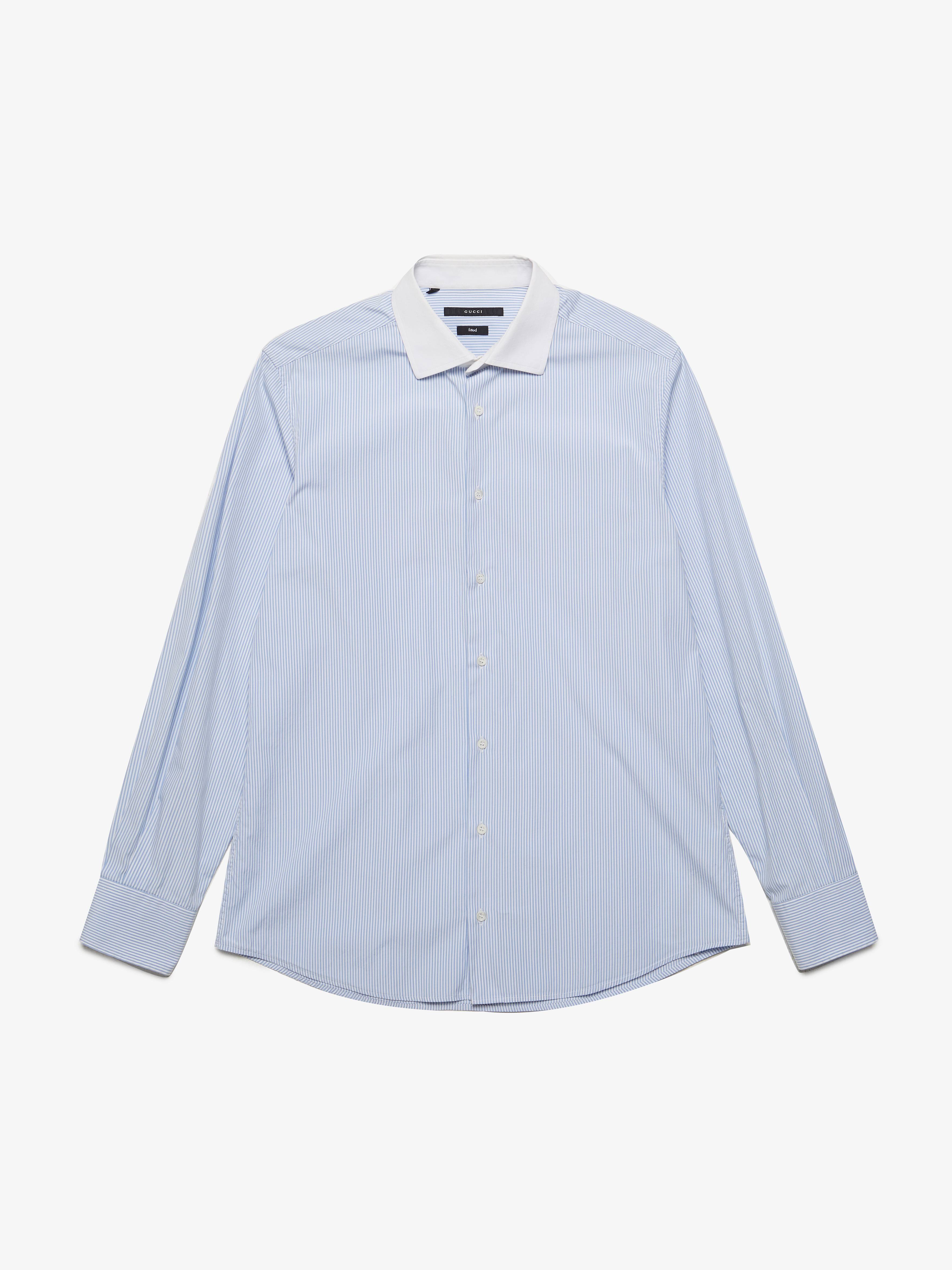 GUCCI★素敵！striped cotton shirt With Crystal Collar GUCCI Interlocking GG Oxford striped cotton shirt white blue