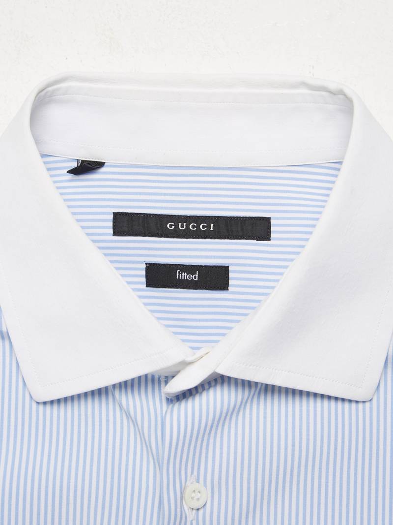 GUCCI★素敵！striped cotton shirt With Crystal Collar Men's Authentic Adidas X Gucci Striped Cotton Logo Oxford