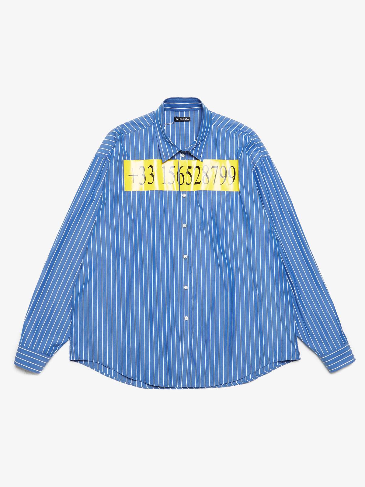 Pre-Loved] Balenciaga Male Blue Striped Hotline Number Cotton